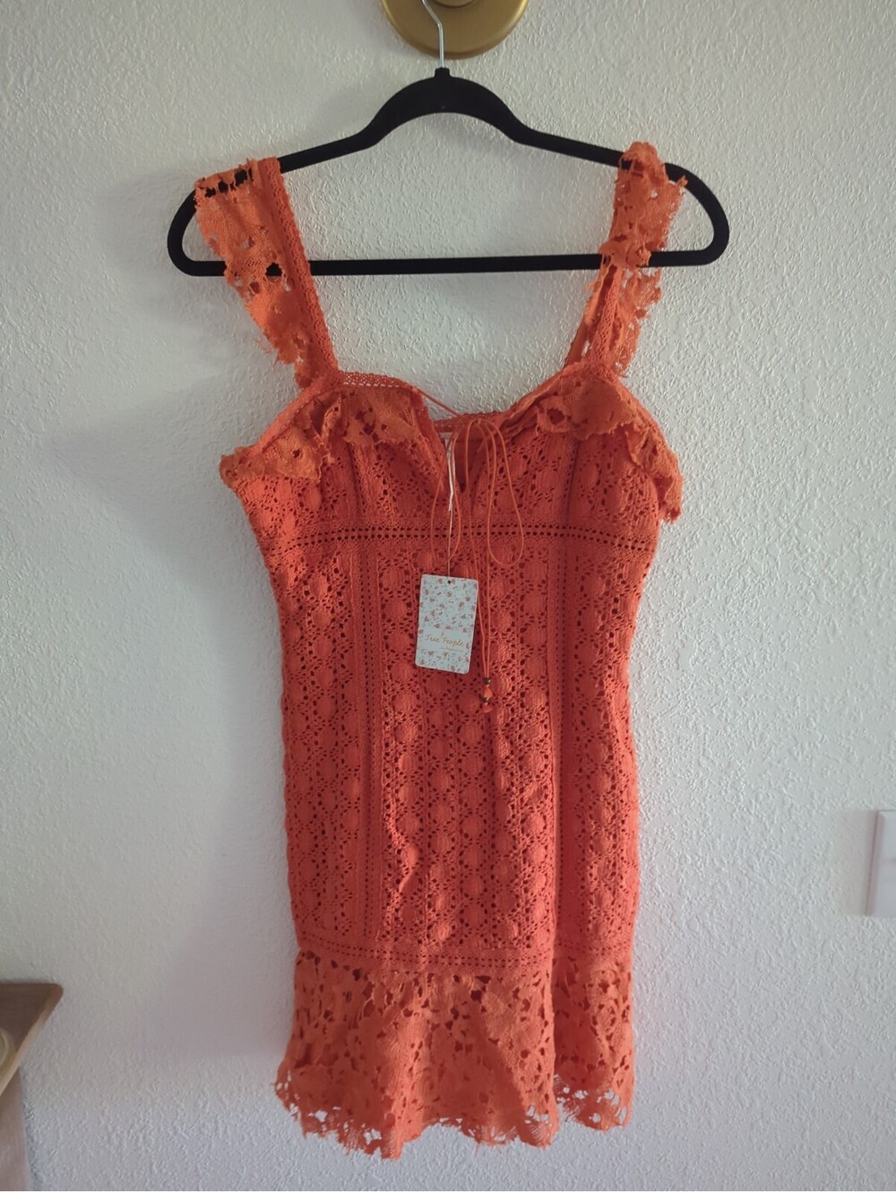 Free People Cross My Heart Mini Dress Size 4 Chrochet Lace Orange - Picture 3 of 12